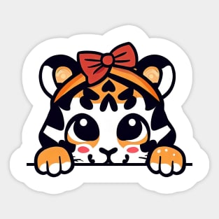 Sneaky japanese tiger so cute Sticker